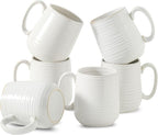 Hasense Coffee Mugs Set of 6, Ceramic Coffee Cups with Handle for Home Office, 12 Ounce Tea Cup for Coffee, Latte, Hot Cocoa, Dishwasher and Microwave Safe, Clay-Infused White