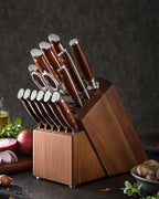 XINZUO 15pcs Kitchen Knife Set with Block, Professional Damascus Chef Knife Set-steak Knife Set of 6-Kitchen Shear&Diamond Honing Steel,Natural Rosewood Handle, Razor Sharp