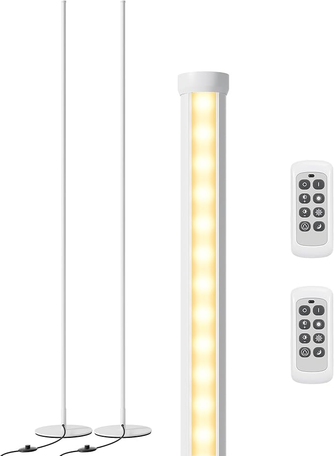EDISHINE Minimalist LED Corner Floor Lamp with Remote, Set of 2 Modern Dimmable Mood Light, 57.5" Tall Floor Lamp for Bedroom, Living Room, 7 Color Temperature 2700-6000K, (White)