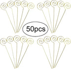 HOHIYA 50pc Floral Card Holder Pick Stick Wire Clip Place Photo Picture Centerpieces Memo Note Clamp Clay Cake Accessories Gold 5 inch