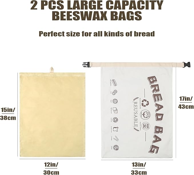 Reusable Bread Bags for Homemade Bread, Large Cotton Beeswax Bags, Sourdough Bag, Beeswax Bag, Sourdough Storage(2 Pack) Noblefuny