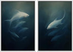 SIGNFORD Framed Canvas Print Wall Art Set Deep Sea Fish Serene Underwater Life in Dark Tones Illustration Modern Art Decorative Nordic Nature for Living Room, Bedroom, Office - 24"x36"x2 White