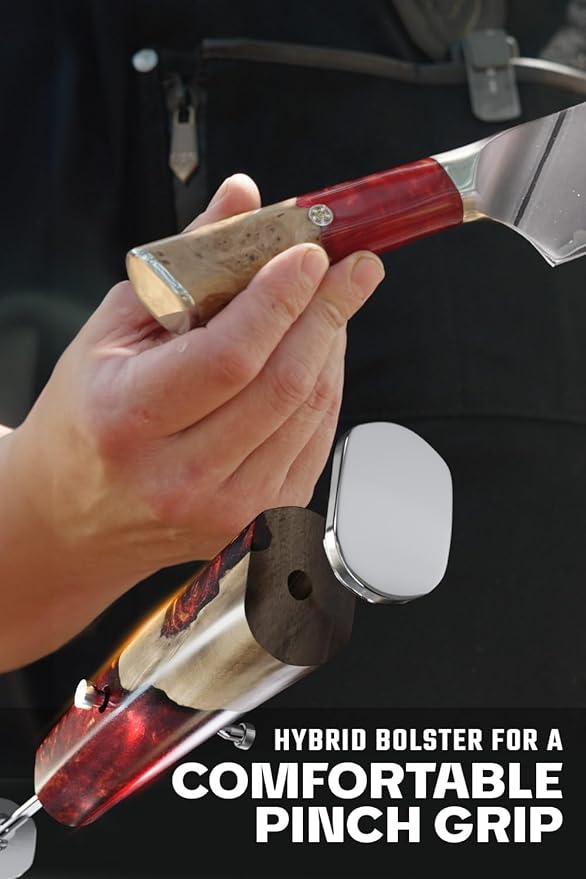 Dalstrong Chef & Cleaver Hybrid Knife - The 'Crixus' - 8 inch - Valhalla Series - 9CR18MOV HC Steel - Red Resin & Wood Handle - Razor Sharp Chef's Knife - w/Leather Sheath