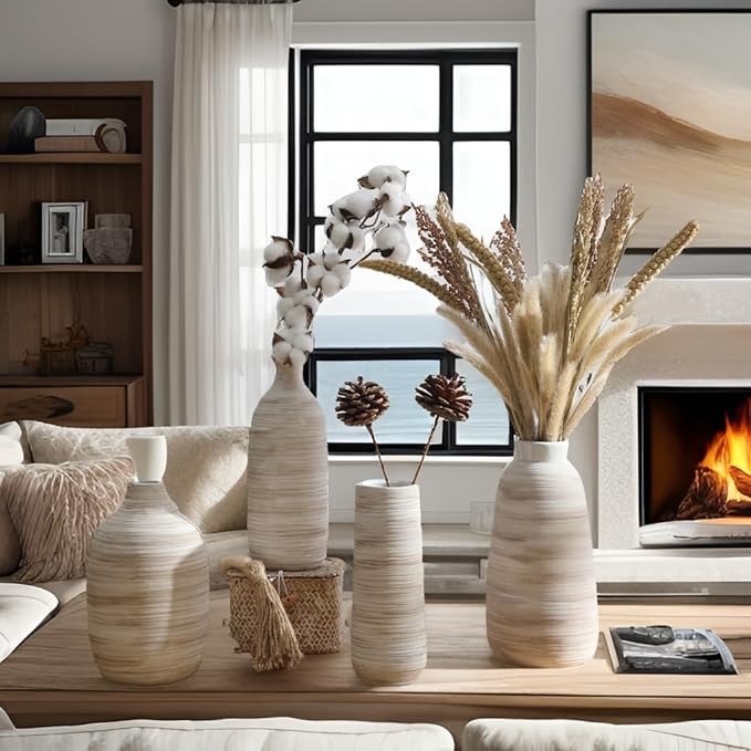 ALMA White Ceramic Vase 11 Inch Tall, Boho Vases for Tulips, Large Table Vase for Pampas Grass in Any Modern Home Decor, Kitchen Table Centerpiece, Shelf, Mantel Decor