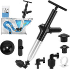 Toilet Plunger Drain Clog Remover, High Pressure Air Drain Remover Tool with Real-Time Barometer, Stainless Steel Clog Toilet Cleaner for Bathroom Kitchen Commercial Floor Sink(Black)