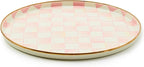 MACKENZIE-CHILDS Enamel Round Tray, Unique Serving Platter for Food and Drinks, Pink-and-White Rosy Check
