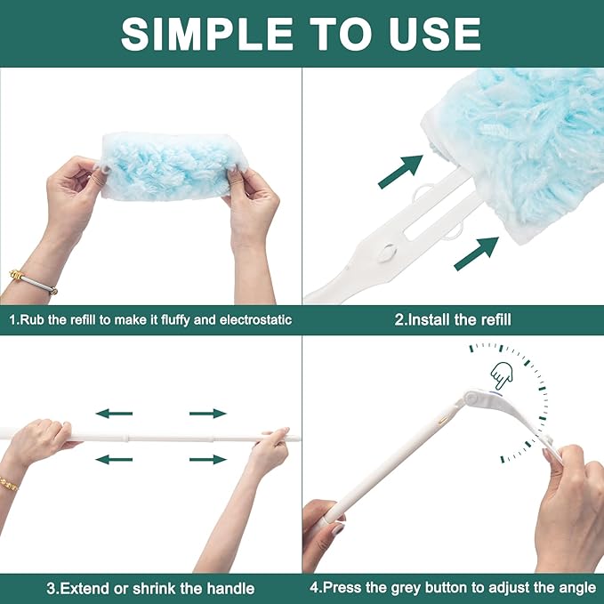 KeFanta Heavy Duty Duster Handles Replacement Compatible with Swiffer Duster Refills, Extendable Handle, Adjustable Length (1Pcs)