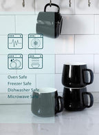 Teocera Ceramic Coffee Mug Set of 4-12 oz Coffee Mugs with Large Handles for Hot or Cold Drinks Like Latte, Cocoa, Tea or Juice - Smooth Ceramic, Dishwasher Safe，Black