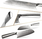 Damascus Steel Knife Set With Block - 3-Piece Kitchen Set Includes Chef, Santoku, Paring Knife - Stain & Rust Resistant