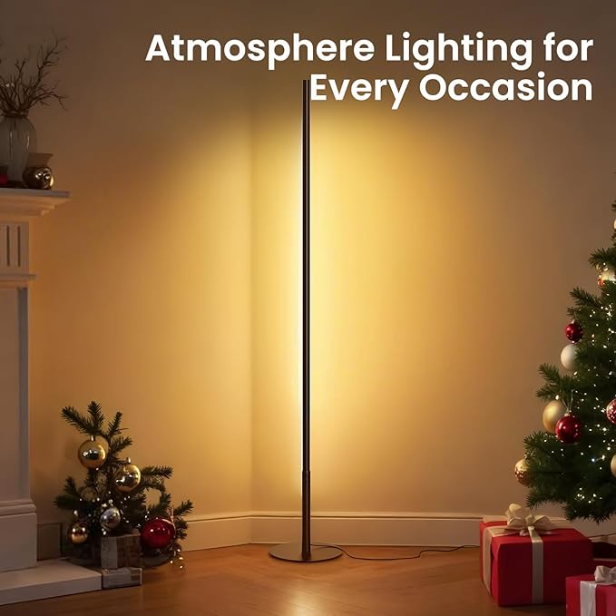 LED Corner Floor Lamp, Minimalist Dimmable Light with Remote, 2700-6500k Color Temperature Stepless Adjustable, 58 Inches Tall Standing Lamp for Living Room, Bedroom, Home Office, Black