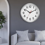 12 Inch Wall Clock Modern Battery Operated Silent Non Ticking Analog Clock Decorative for Bedroom Kitchen Bathroom Office Home Living Room (Silver)