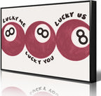 Red 8 Ball Poster, Lucky Me Lucky You Lucky Us Quote Canvas Wall Art, Playful Billiards Balls Picture Print, Retro 8ball Pool Painting for Bar Cart Game Room Man Caves Wall 16x24in Wrapped Canvas