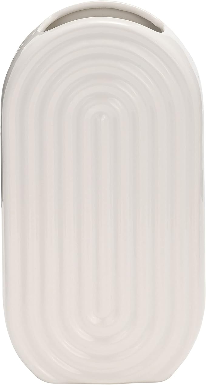 Sagebrook Home Boho Ceramic Vase - Embossed Arch Stoneware Flower Holder, Minimalist Modern Decor for Home, Office & Bedroom - 11" White