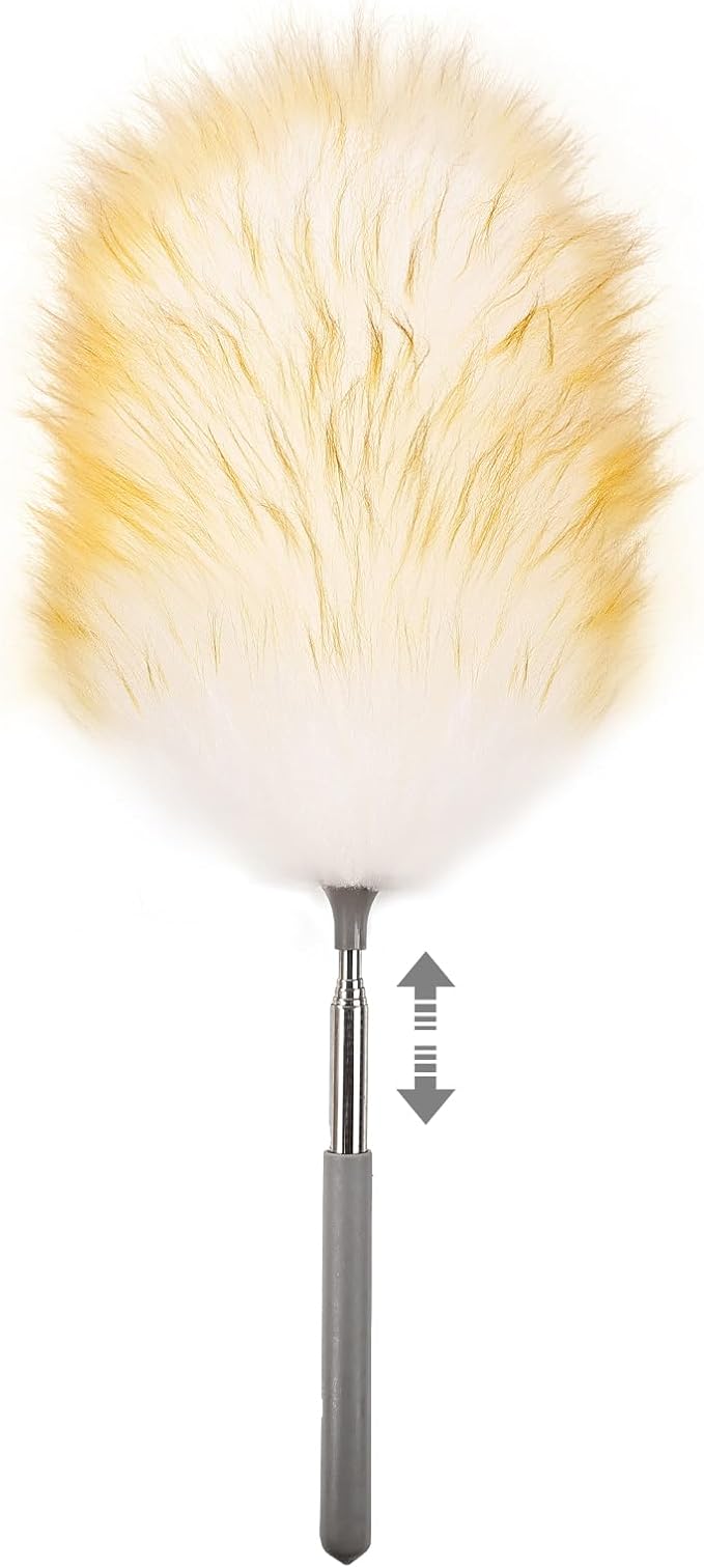 Mini Feathers Duster,Telescoping Lambswool Dusters with Stainless Steel Extension Pole Up to 34" for Cleaning High Ceiling Fan, High Ceilings,Furniture,Hard to Reach Areas