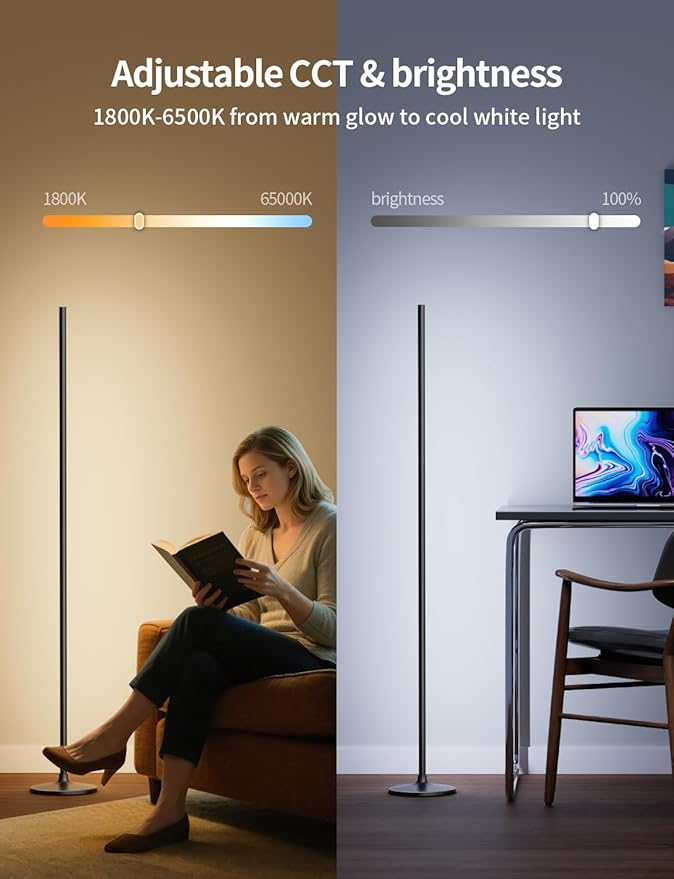 Ailofy Corner Floor Lamp, Corner Lamp Compatible with Alexa & Google Assistant, 16 Million DIY Colors, Sync with Music, App Control, Timer Setting, LED Floor Lamp for Living Room and Bedroom, Black