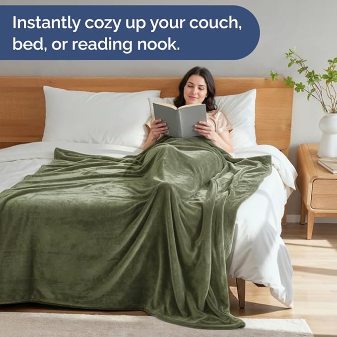 Ultra Soft Fleece Blanket Throw Size - Flannel Fleece Luxury Throw Blanket - Lightweight for Couch Bed Chair - Thick, Warm & Breathable - All Season Cozy Fuzzy, Anti-Static Microplush Bedding, Olive