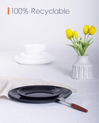 7.5 inch Ribbed Salad Appetizer Plate Set of 6, Opal Glass Round Small Black Plates for Dessert, Kitchen, Dishwasher and Microwave Safe