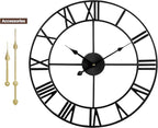 1st owned Large Wall Clock Metal Retro Roman Numeral Clock, Modern Round Wall Clocks Almost Silent, Easy to Read for Living Room/Home/Kitchen/Bedroom/Office/School Decor (Black, 24 Inch)