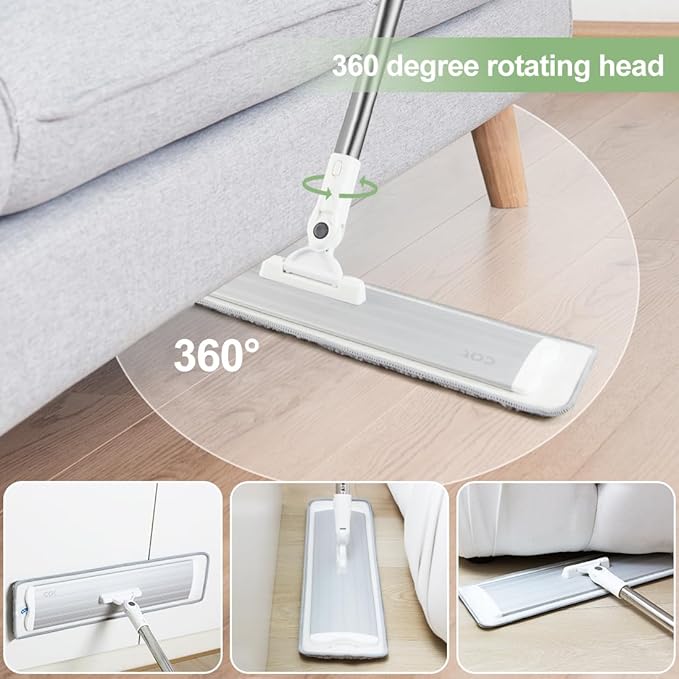 CQT Commercial Flat Microfiber Floor Mop Cleaning System 18" Inch Wet Dry and Dust Hardwood with 4 Washable Pads Cleaner for Laminate Tile Stainless Steel Handle and Extension (PT12-WET)