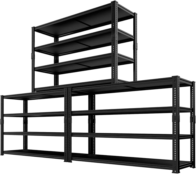 Storage Shelves Heavy Duty, 48"L x 18"W x 72"H Garage Storage Shelves Unit Loads 2960LBS, 4-tier Adjustable Metal Industrial Utility Shelf Rack for Kitchen, Laundry Room, Pantry, Warehouse, Basement