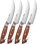 HEZHEN 5.3 Inch Steak Knives, Non Serrated Steak Knife Set of 4, German Steel Steak Knife Set,Professional Straight Sharp Edge Knives - Full Tang Ergonomic Handle