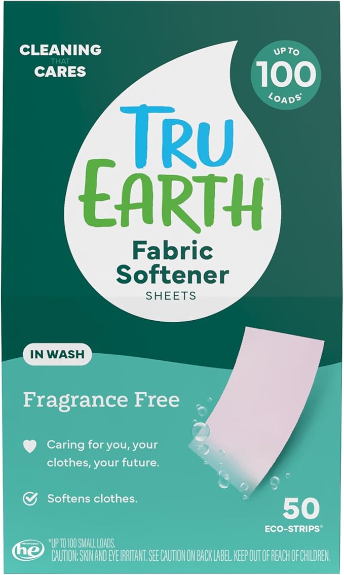Tru Earth Fabric Softener Sheets | Original Eco-Strip Liquidless Detergent for Travel | 50 Sheets | Fragrance-Free