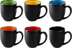 16oz ceramic Coffee Mug Sets with Large Handles Matte Black Porcelain Mug Multiple colors Cups for Coffee, Tea, Juice, Cocoa Set of 6 (16oz)