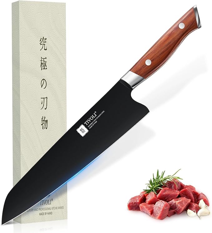 TIVOLI Chef Knife, 8 Inch Professional Cooking Knife, High Carbon Steel Ultra Sharp Deep Cutting Knife with Full Tang Ergonomic Wood Handle, Gift for Men Women Christmas