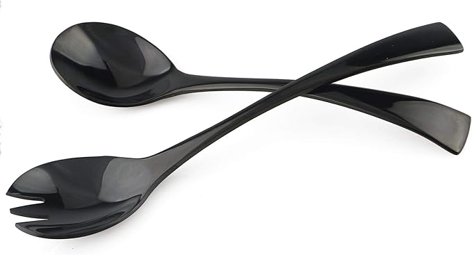 4-Pieces 18/10 Stainless Steel Salad Set, 2 Salad Fork 2 Salad Spoon, Mirror Polishing Black
