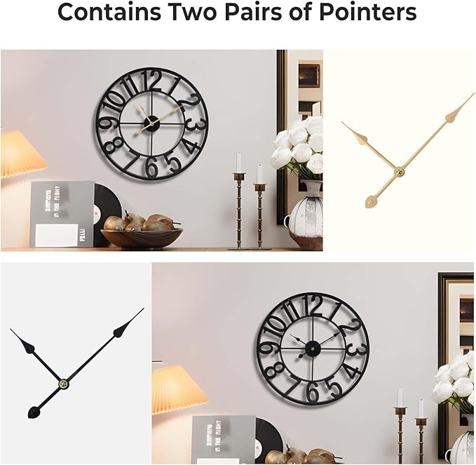 Vantic 24 Inch Large Wall Clock, Arabic Numeral Metal Oversized Wall Clocks for Living Room Decor, Bedroom and Kitchen, Completely Silent, Non Ticking, Battery Operated