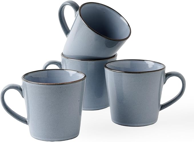 famiware Coffee Mug Set of 4, Annecy 14 oz Ceramic Reusable Cups Set with Handle, Microwavable and Dishwasherable Stoneware Drinkware Set for Tea, Milk, Water, Reactive Blue