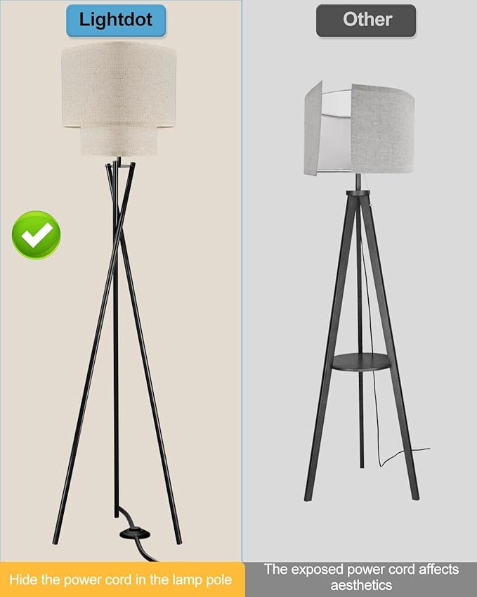 Lightdot Black Tripod Floor Lamp, Modern Floor Lamps for Living Room, Standing Lamp with Dual Drum, E26 Bulb Included, 67.7" Tall Floor Lamp for Bedroom, Home Office