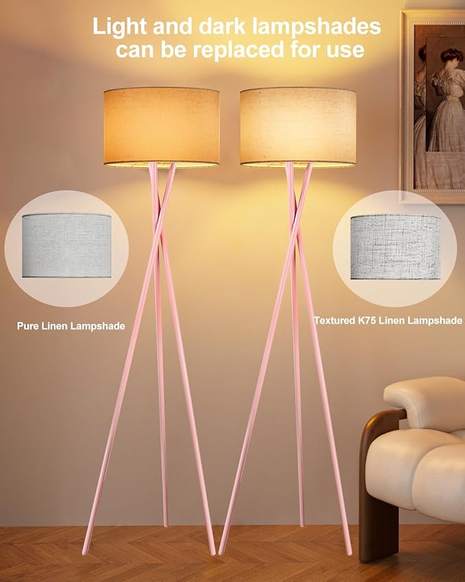 Lightdot Pink Tripod Floor Lamp, Modern Floor Lamps for Living Room, Standing Lamp with Linen Shade, E26 Bulb Included, 66" Tall Floor Lamp for Bedroom, Home Office