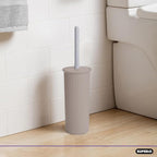 Superio Plastic Toilet Bowl Brush and Holder Set, Decorative Cleaner Scrubber for Bathroom (2, Taupe)