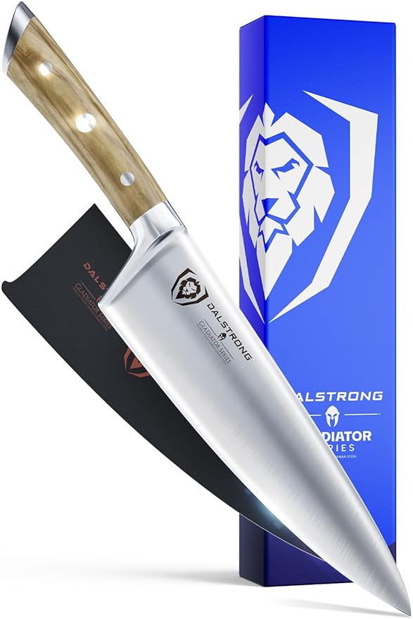 Dalstrong Chef Knife - 8 inch Blade - Gladiator Series - Forged High Carbon German Steel - Razor Sharp Kitchen Knife - Professional Full Tang Knives - Olive Wood Handle - Sheath - NSF Certified
