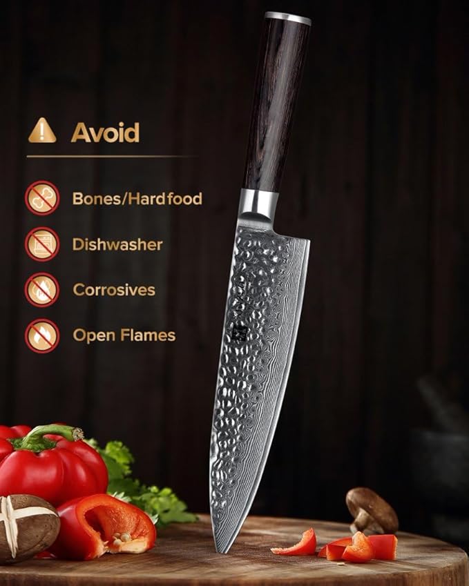 XINZUO 8 Inch Damascus Chef Knife,67 Layers Damascus Steel Kitchen Knife,Sharp Professional Japenese Chef Knife with Gift Box, Dark Brown Pakkawood Handle