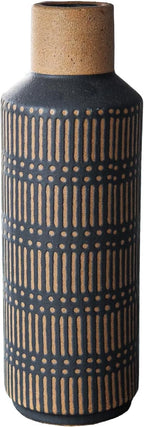 Rustic Ceramic Vase for Living Room Bedroom 11.02'' Antique Black Flower Vase for Bouquet Fake Plant Home Decor Office Table Shelf Fireplace Centerpieces Retro Vintage Classic Modern