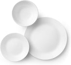 Corelle Vitrelle 18-Piece Service for 6 Dinnerware Set Triple Layer Glass and Chip Resistant, Lightweight Round Plates and Bowls Set, Winter Frost White