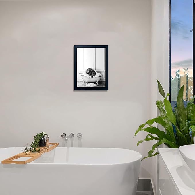 Framed Bathroom Decor Wall Art Black and White Canvas Print Cute Hippo in Bathtub Wall Art Bathrom Painting for Wall