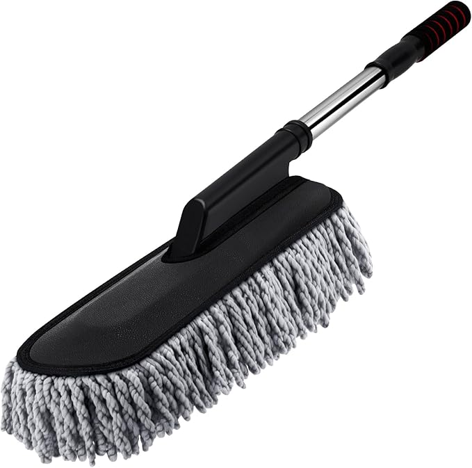 Tanlade 1 Pack Microfiber Car Duster Exterior Scratch Free with Extendable Handle Soft Car Duster Kit for Cleaning Dust Brush Set for Exterior Interior Cleaning Tools (Gray)