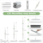 CQT Commercial Flat Microfiber Floor Mop Cleaning System 18" Inch Wet Dry and Dust Hardwood with 4 Washable Pads Cleaner for Laminate Tile Stainless Steel Handle and Extension (PT12-WET)