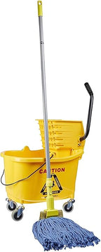 Amazon Basics Side Press Wringer Combo Commercial Floor Cleaning Rectangular Mop Bucket on Wheels, 35-Quart, Yellow