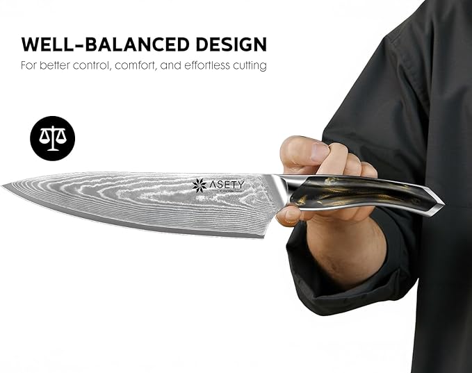 Damascus Knife Set 3 PCS: Ultra-Sharp Professional Chef Knife Set, Japanese Kitchen Knives with VG10 Steel Core, Full Tang Resin Handle, Elegant Box