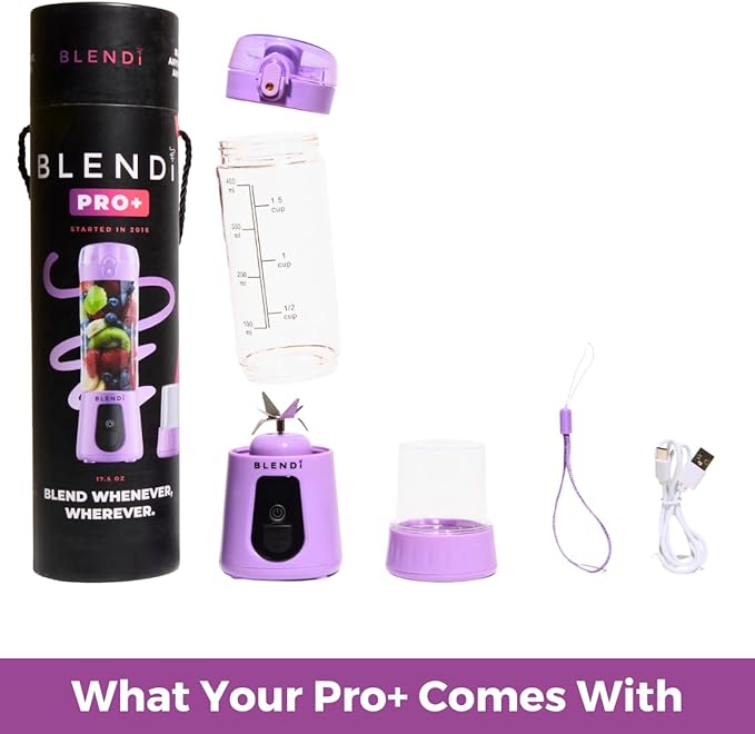 BLENDi Pro+ Portable Blender (17.5oz, Purple) – Powerful Ice Crushing 120W Motor, USB-C Rechargeable, Cordless Personal Blender Smoothies, Shakes & More – BPA-Free, Self-Cleaning, Travel-Friendly