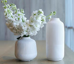 Matte White Vases Home Decor Stripe Centerpieces Modern Boho Ceramic Set of 2 for Flowers Pampas Grass Table Mantle Kitchen Porcelain