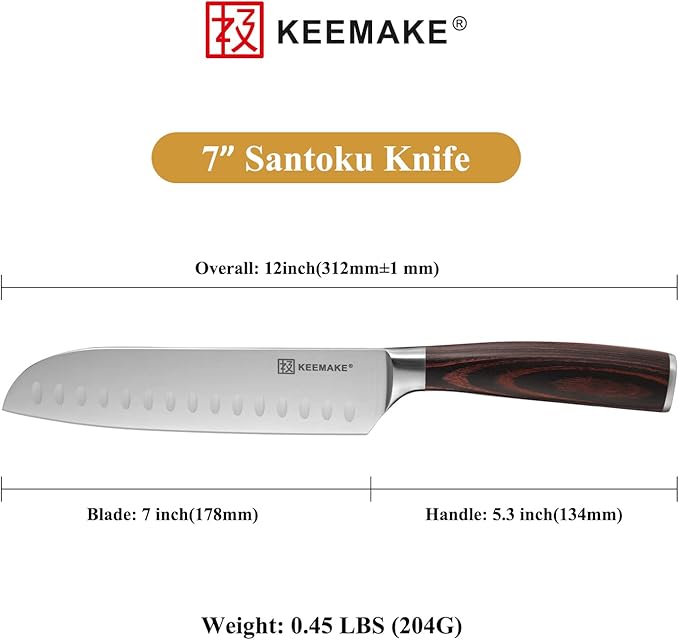 KEEMAKE Santoku Knife Set of 3pcs, Japanese Chef Knife Sets with German High Carbon Stainless Steel 1.4116 Kitchen Knives, Pakkawood Handle Cutting Knives