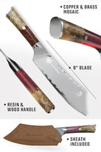 Dalstrong Chef & Cleaver Hybrid Knife - The 'Crixus' - 8 inch - Valhalla Series - 9CR18MOV HC Steel - Red Resin & Wood Handle - Razor Sharp Chef's Knife - w/Leather Sheath
