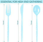 LIYH 150 Pcs Baby Blue Plastic Cutlery Sets - Light Blue Plastic Silverware Heavyduty, Disposable Utensil Sets, 50 of Each Forks, Knives & Spoons Flatware Set for Party Birthday