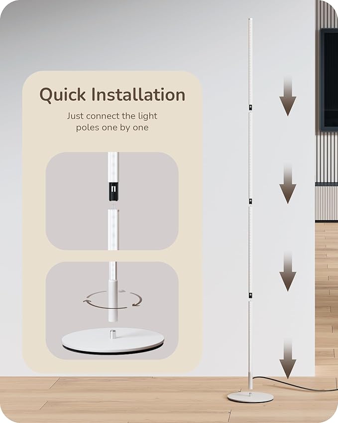 EDISHINE Modern Minimalist LED Floor Lamp, Set of 2, 57.5" Height, 7 Color Temperature 3000-6000K, Dimmable Corner Floor Lamp for Bedroom, Living Room, Office, White