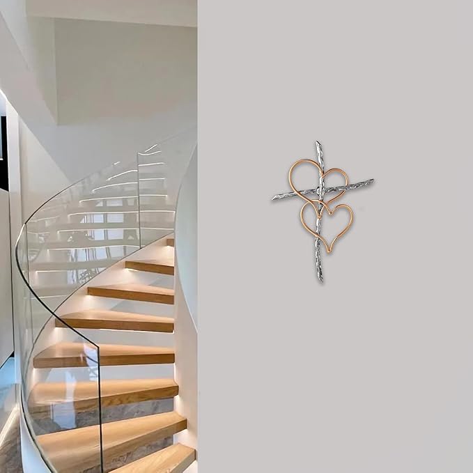Wall Cross - Heart Metal Crosses Religious Wall Art for Wall - Wall Hanging Cross Wall Decor for Living Room Bedroom Wedding Decor(Entwined Hearts)